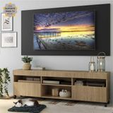 Rack c/ Painel e Suporte TV 65' Rodízios e 2 portas Londres Multimóveis Rustic/Preto