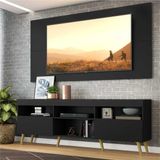 Rack c/ Painel p/ TV até 65' e Pés Retrô Flórida Multimóveis Preto/Natural