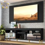 Rack c/ Painel e Suporte p/ TV 65' c/ Espelho e Pés Retrô Flórida Multimóveis Preto/Natural