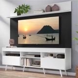 Rack com Painel TV 65' Madri Multimóveis Branco/Preto com Prateleira e Pés Retrô Branco