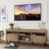 Rack c/ Painel TV 65' Rustic/Branco Londres Multimóveis Pés Retrô Preto