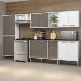 Cozinha Completa Compacta c/ Armário e Balcão c/ Tampo 6 pçs Xangai Jazz Multimóveis Bca/Lca Fumê