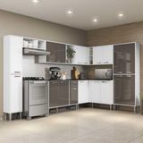 Cozinha Completa com Armário e Balcão com Tampo 9 peças Xangai Rock Multimóveis Branca/Lacca Fumê