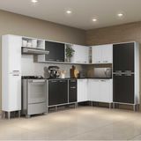 Cozinha Completa com Armário e Balcão com Tampo 9 peças Xangai Rock Multimóveis Branca/Preta