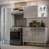Cozinha Completa Compacta c/ 2 Leds, Armário e Balcão c/ Tampo 4 pçs Xangai Multimóveis Bca/Lca Fumê