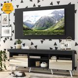 Rack com Espelho, Pés Retrô e Painel TV 65' com 2 Portas Londres Multimóveis Preto/Branco