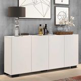 Aparador Buffet 4 Portas c/ Pés Quadrados Veneza Multimóveis Branco/Preto