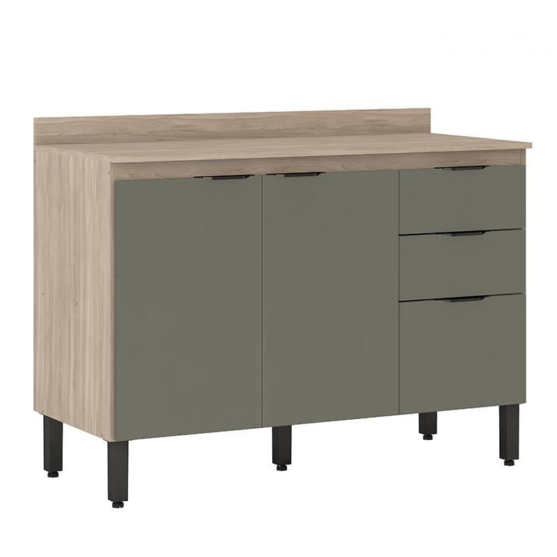 Balcão Firenze Pia 120cm 3 Portas 2 Gavetas Avena/menta Com Tampo Mdp - Demóbile