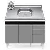 Balcão Gabinete Com Pia Inox 120cm Michigan Preto/cinza - Lumil