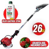 Derriçadeira Portátil De Café Nakashi Com Motor Mitsubishi Tu26 Haste De 110cm E Mãozinha De Garra Simples + 01 Óleo Castrol Stihl Lubrificante 2t