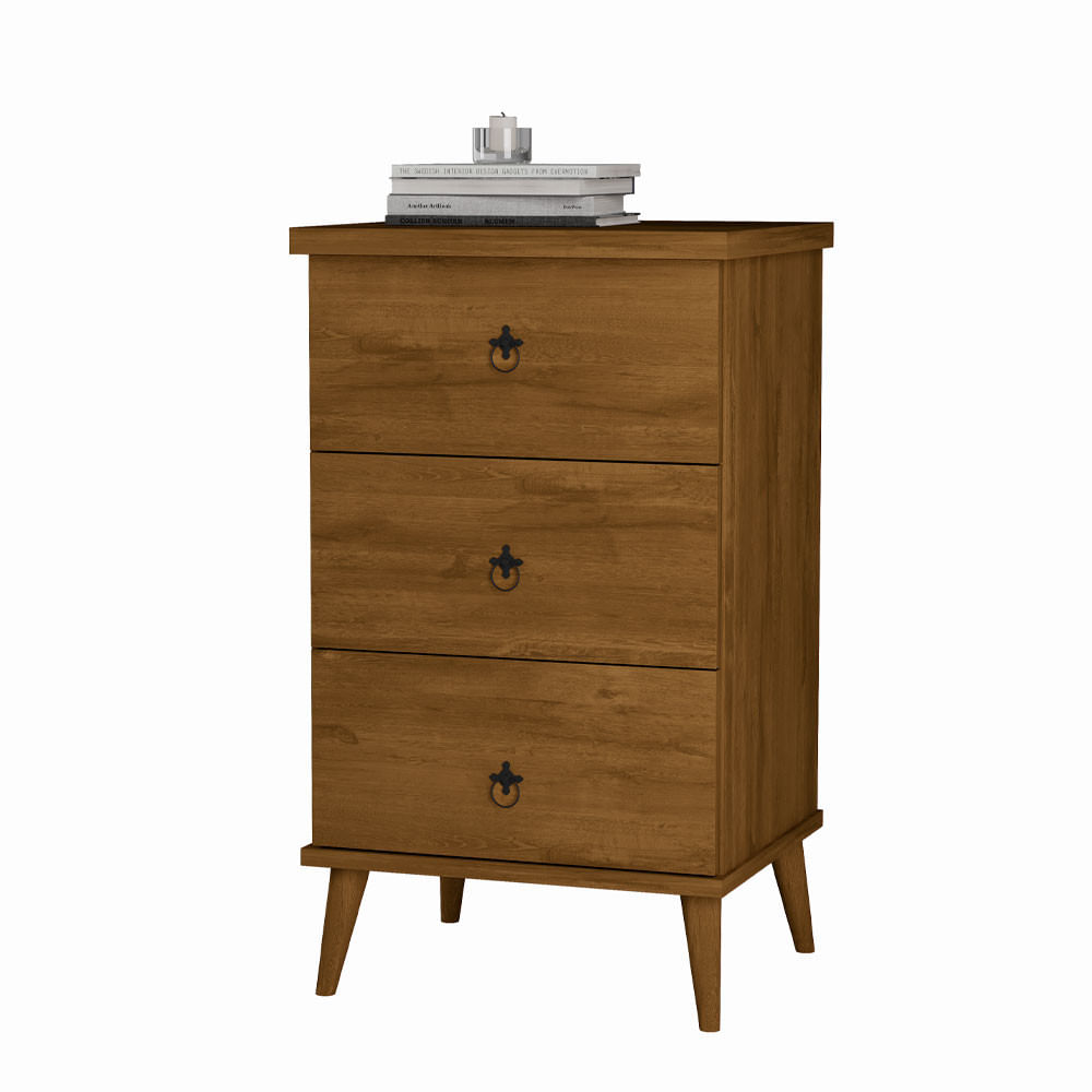 Mesa De Cabeceira 3 Gavetas Pés Palito Creta Luxo Móveis Primus