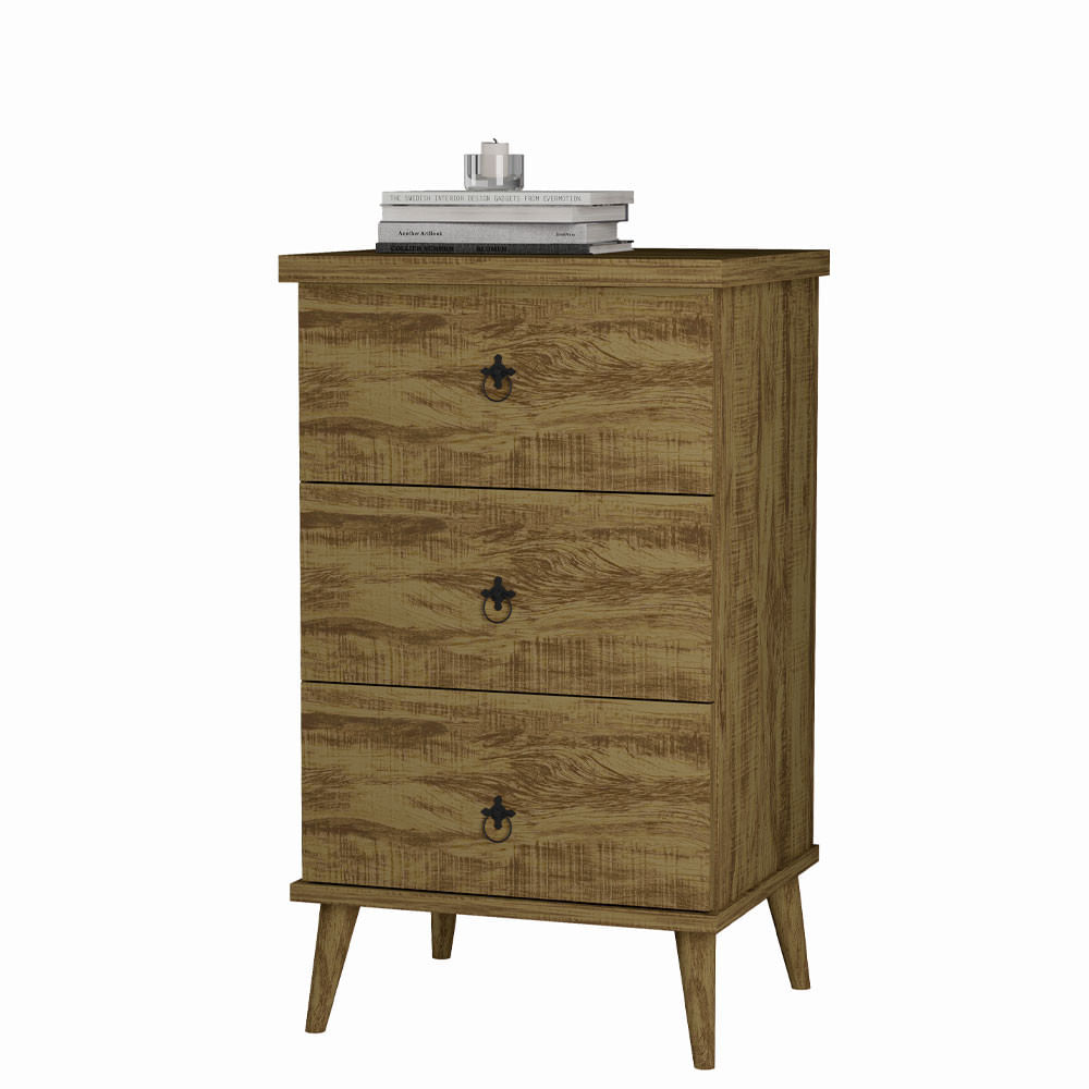 Mesa De Cabeceira 3 Gavetas Pés Palito Creta Luxo Móveis Primus