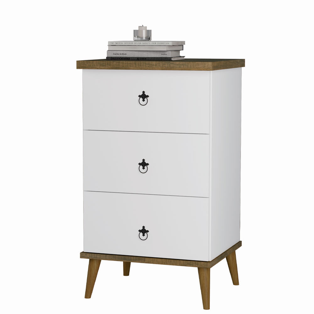 Mesa De Cabeceira 3 Gavetas Pés Palito Creta Luxo Móveis Primus