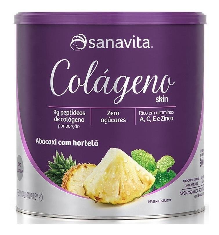 Suplemento Em Pó Sanavita Colágeno Hidrolisado 300g Sabor Abacaxi Com Hortelã