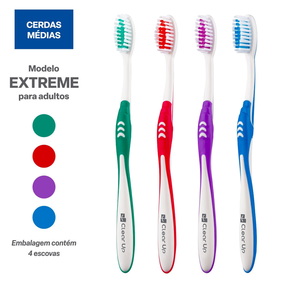 Escova De Dente Extreme Clear Up Com 4 Unidades (cores Sortidas) Multi Saúde - Hc587