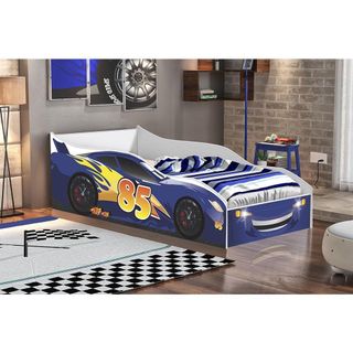 Cama Infantil Carro Drift Azul/Branco c/Colchão