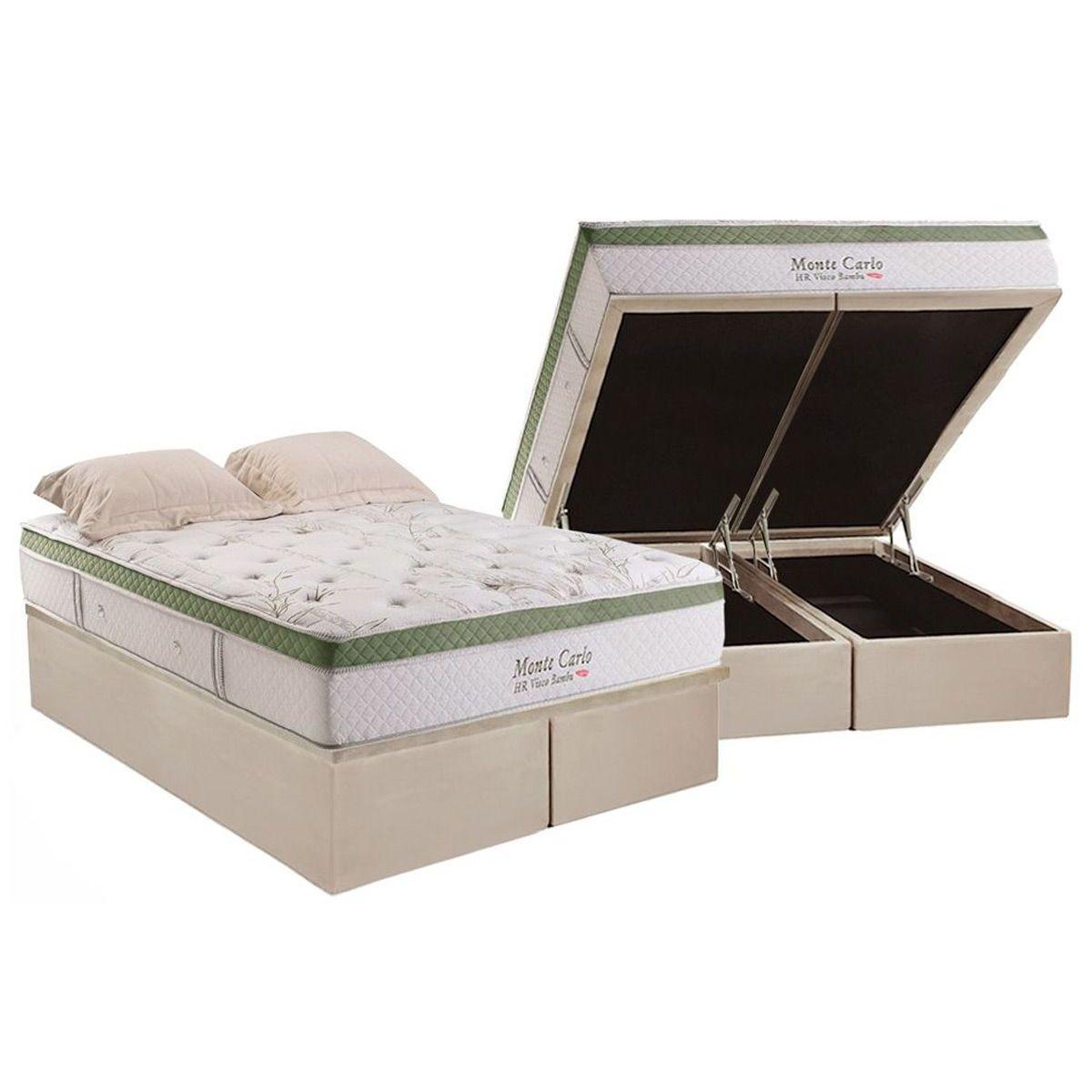 Cama Box Bau Queen Colchao Molas Herval Masterpocket Ensacadas Monte Carlo Hr Visco Base Crc Suede Clean 158x198