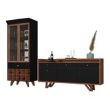 Conjunto Decorativo Cristaleira E Buffet Aparador Andorra/noeli Preto/nature - Gran Belo