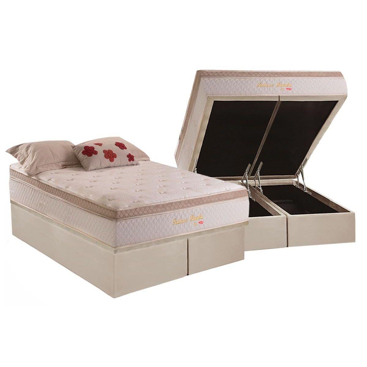 Cama Box Bau Queen Colchao Molas Herval Masterpocket Ensacadas Pallace Bambu Plus Base Crc Suede Clean 158x198