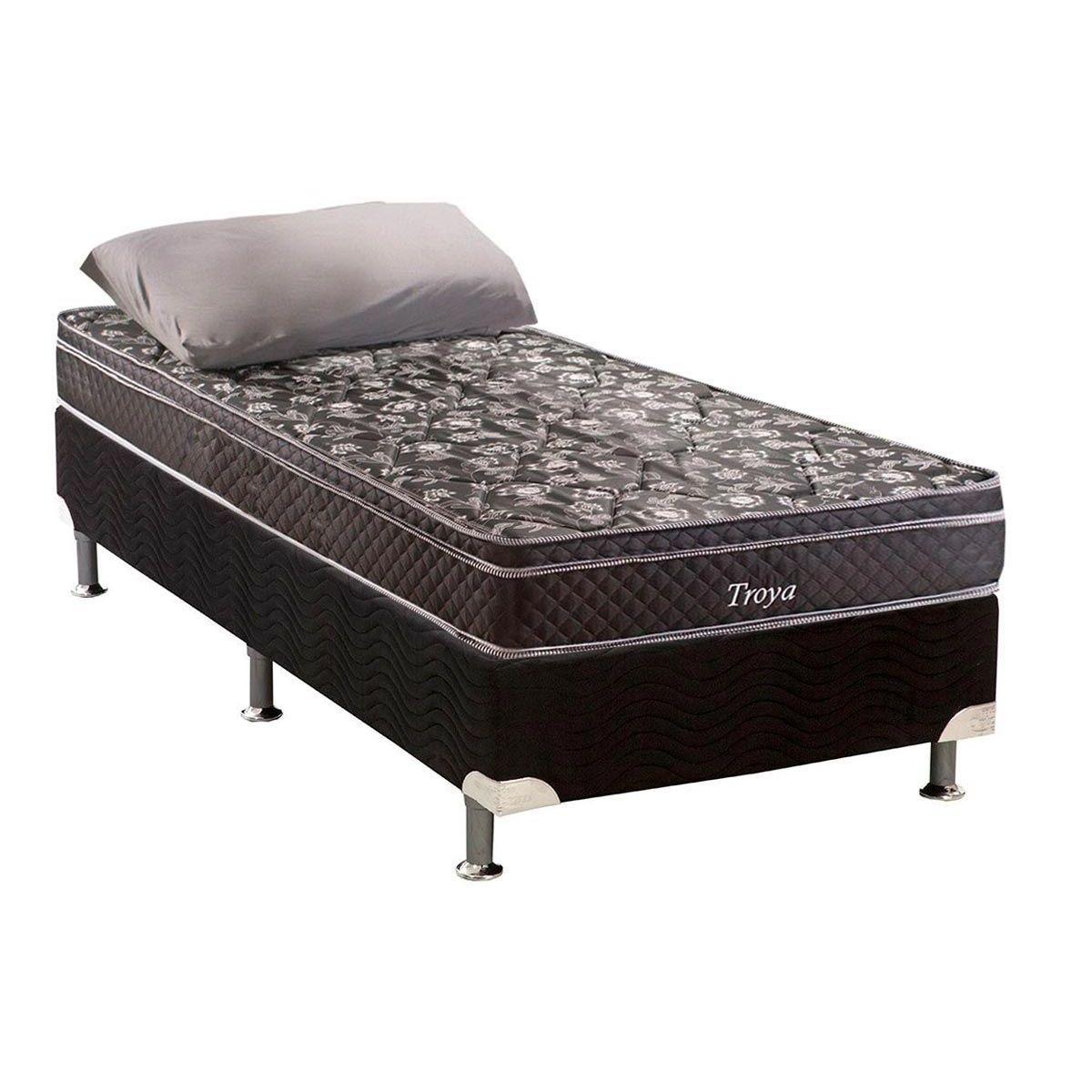 Cama Box Solteiro Colchao Molas Herval Bonnel Troya Base Crc Suede Black 88x188