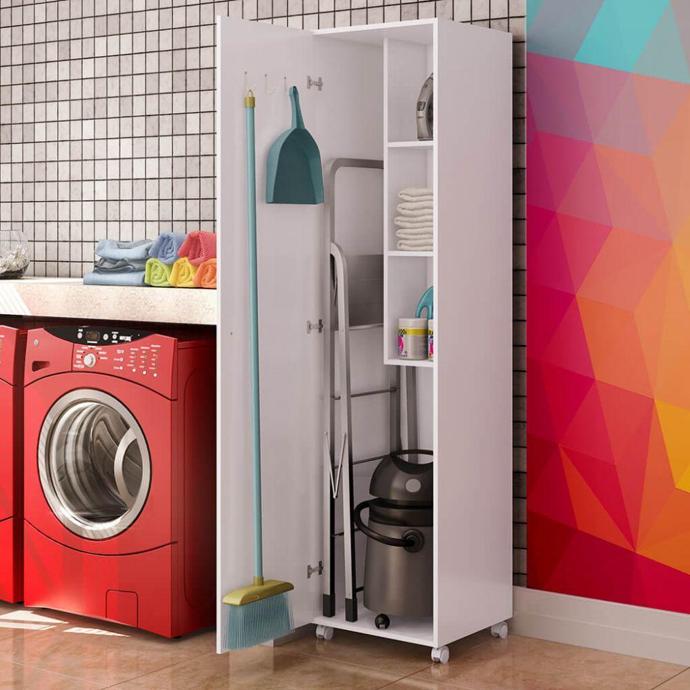 Armário Multiuso Com Rodízios E Cabideiros Mendoza Branco