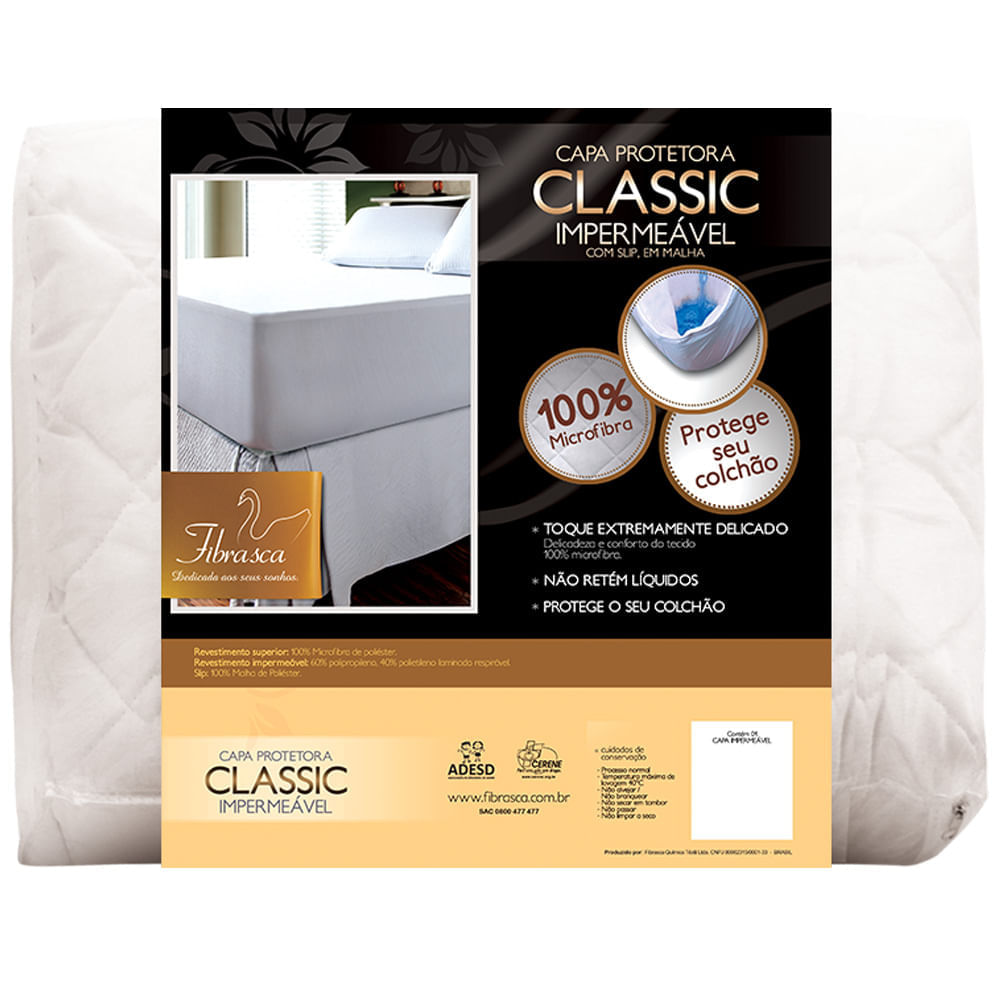 Protetor de Colchão Impermeável Classic Slip Malha Solteiro 90x190 cm - Fibrasca
