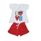 Conjunto Bebê Menina Bata e Shorts Infantil Love Coração