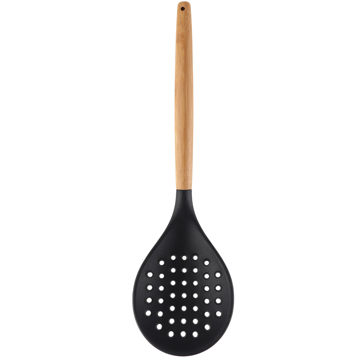 Escumadeira De Silicone Preto Com Cabo De Bambu Utensílio De Cozinha Escumadeira Perfurada Yoi