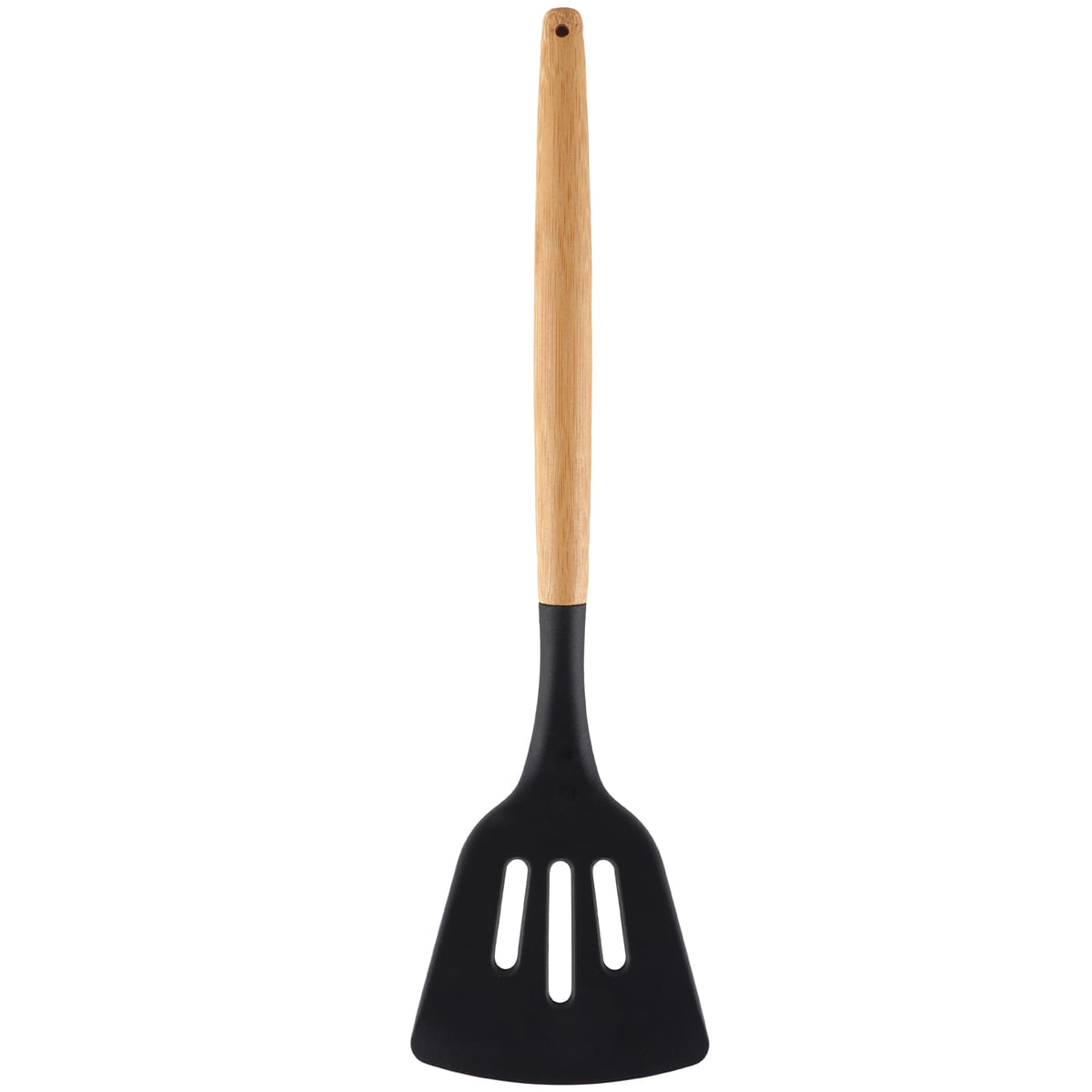 Espátula Vazada De Silicone Preto Com Cabo De Bambu Utensílio De Cozinha Espátula Reta Yoi