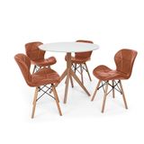 Conjunto Mesa De Jantar Maitê 80cm Branca 4 Cadeiras Marrom
