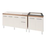 Armário Cozinha Gabinete Pia De 140 Cm Camile Com Balcão Cooktop 4 Bocas Savana Frente Off White Jade