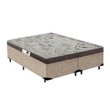 Cama Box King Colchão Espuma D45 Bordado + Box Bipartido Suede Bege Serra Negra 64x193x203