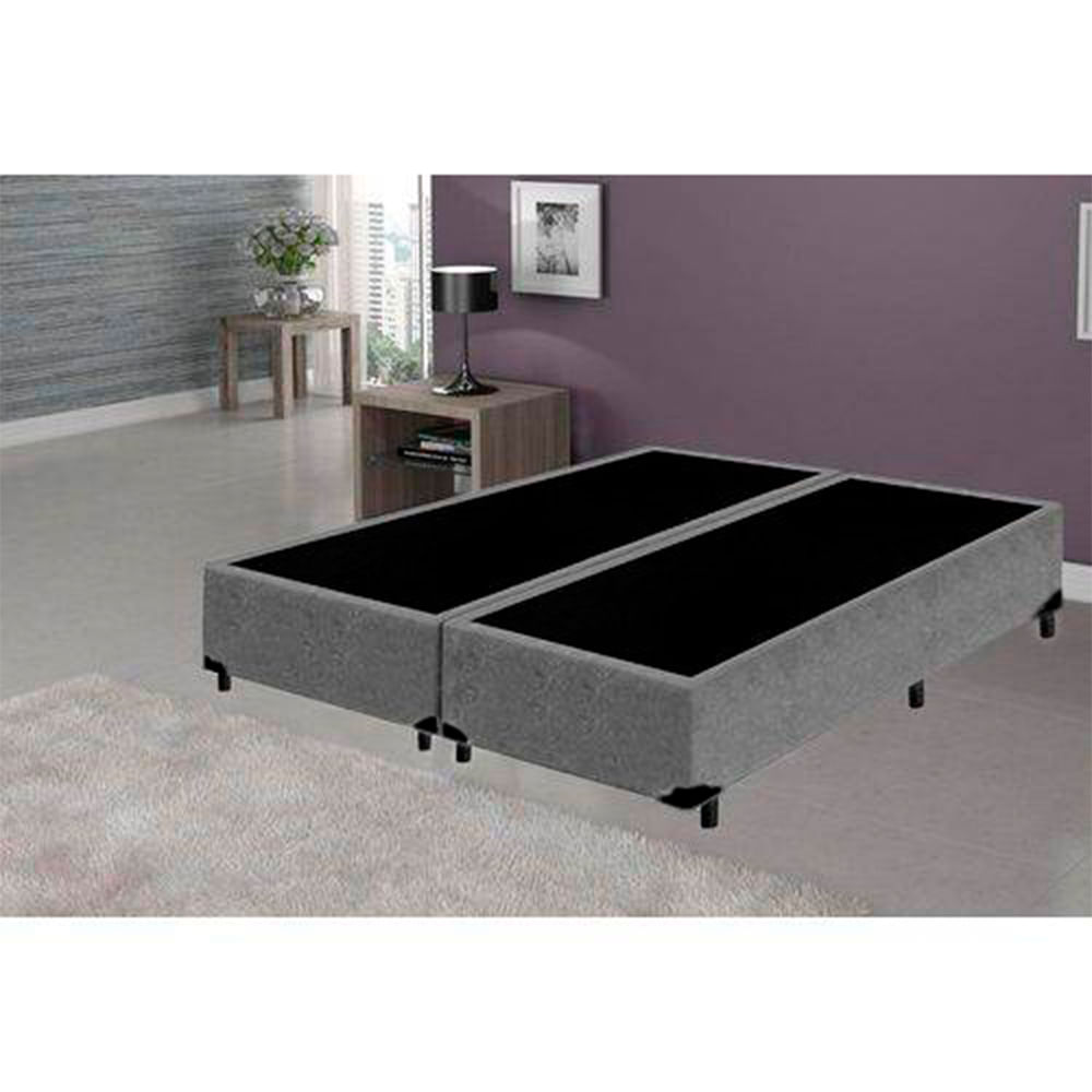 Cama-Box-Queen-Colchao-Espuma-D33-Bordado---Box-Bipartido-Suede-Cinza-Serra-Negra-56x158x198