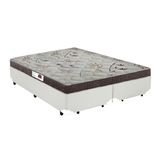 Cama Box King Colchão Espuma D33 Bordado + Box Bipartido Sintético Branco Serra Negra 56x193x203