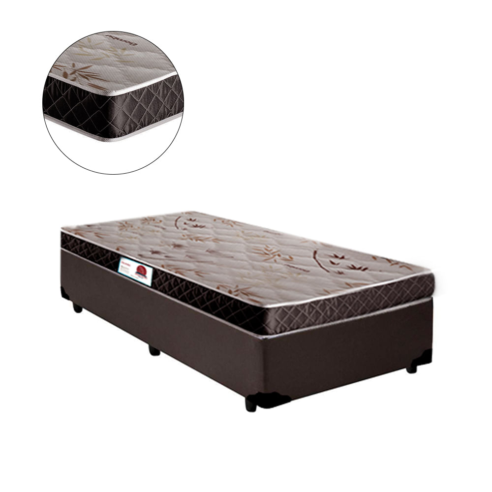 Cama-Box-Solteiro-Colchao-Classic-Mola-Ensacada---Box-Sintetico-Marrom-Serra-Negra-67x88x188