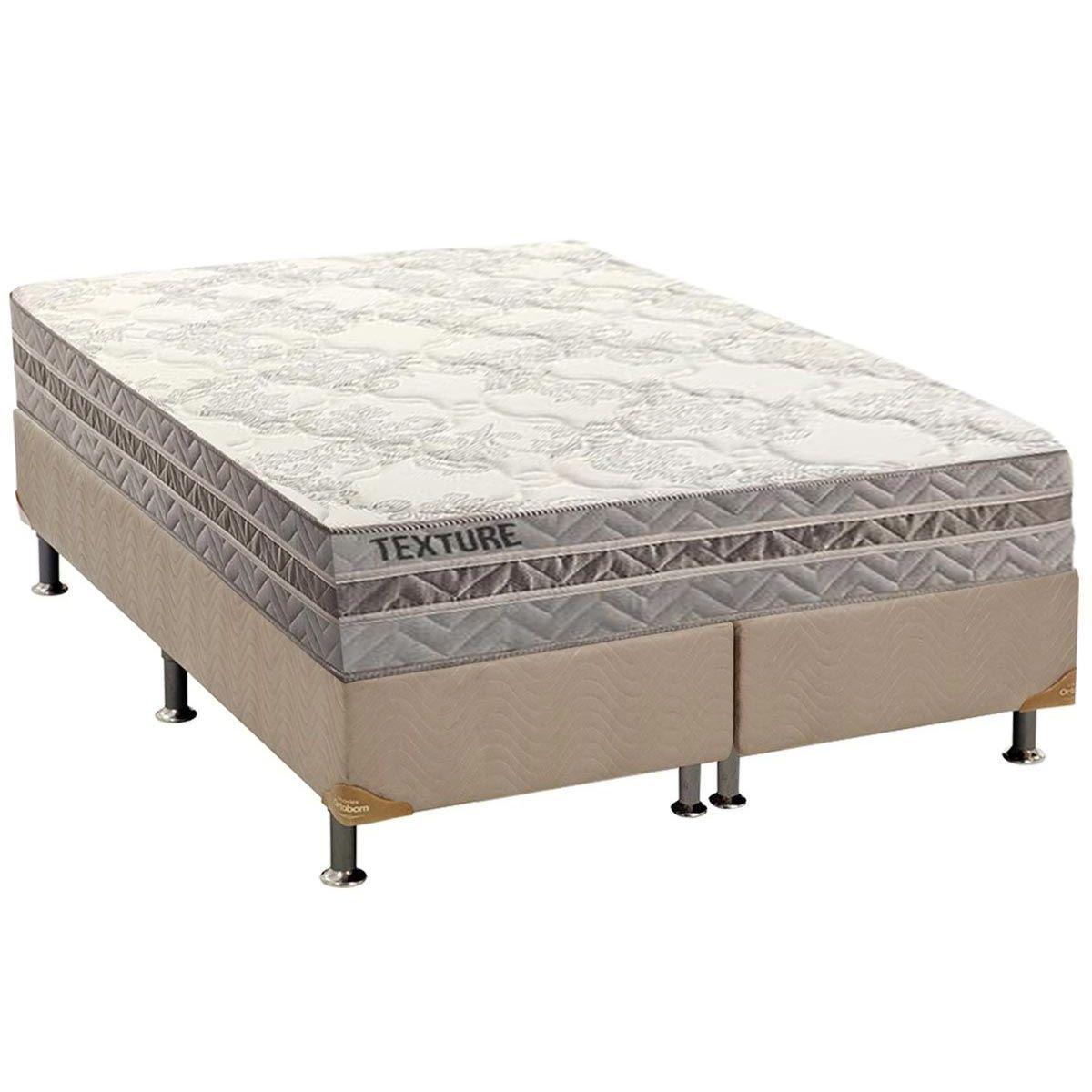 Cama Box Queen Colchao Molas Masterpocket Ensacadas Paropas Texture Base Crc Suede Bege 158x198