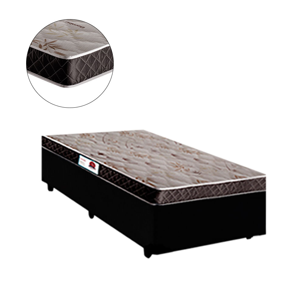 Cama-Box-Solteiro-Colchao-Classic-Mola-Ensacada---Box-Sintetico-Preto-Serra-Negra-67x88x188