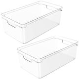 2 Caixas Plásticas Organizadoras Clear Empilháveis 37x20x13cm Natural