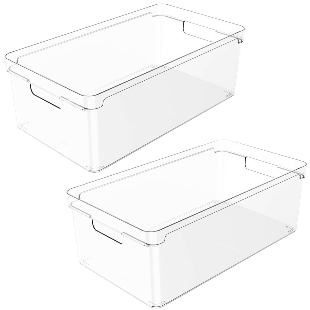 2 Caixas Plásticas Organizadoras Clear Empilháveis 37x20x13cm Natural