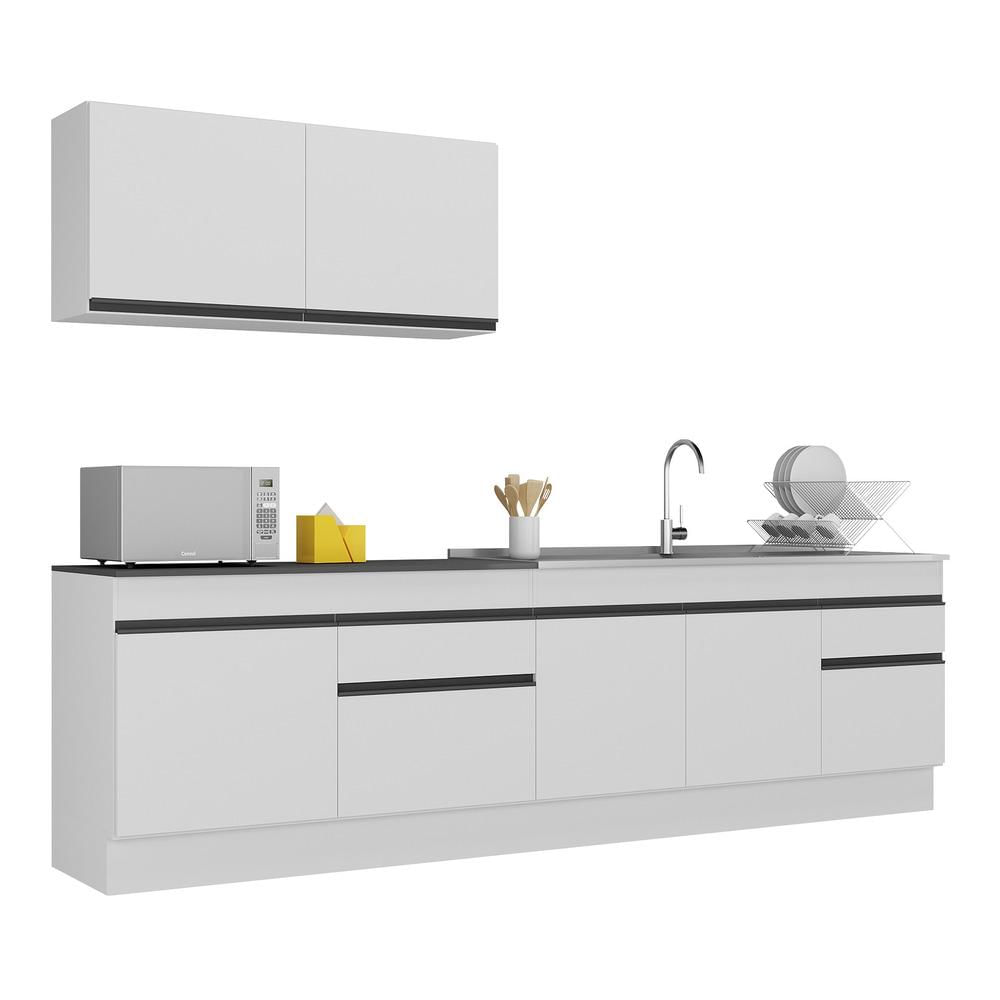 Armário De Cozinha Compacta 270cm Com Rodapé Veneza Multimóveis V2111 Branco/preto