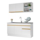 Armário De Cozinha Compacta 150cm Com Rodapé Veneza Multimóveis V2114 Branco/dourado