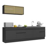 Armário De Cozinha Compacta 270cm Com Rodapé Veneza Multimóveis V2112 Preto