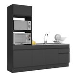 Armário De Cozinha Compacta 212cm Com Rodapé Veneza Multimóveis V2113 Preto