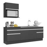 Armário De Cozinha Compacta 220cm Com Rodapé Veneza Multimóveis V2110 Preto/branco