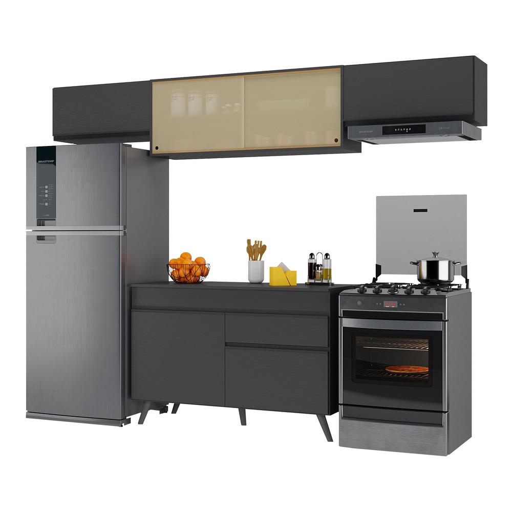 Armário De Cozinha Compacta 260cm Veneza Multimóveis V3698 Preto