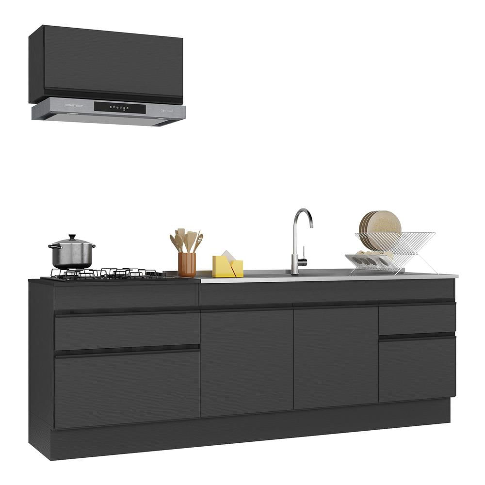 Armário De Cozinha Compacta 220cm Com Rodapé Veneza Multimóveis V2109 Preto