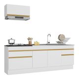 Armário De Cozinha Compacta 220cm Com Rodapé Veneza Multimóveis V2109 Branco/dourado