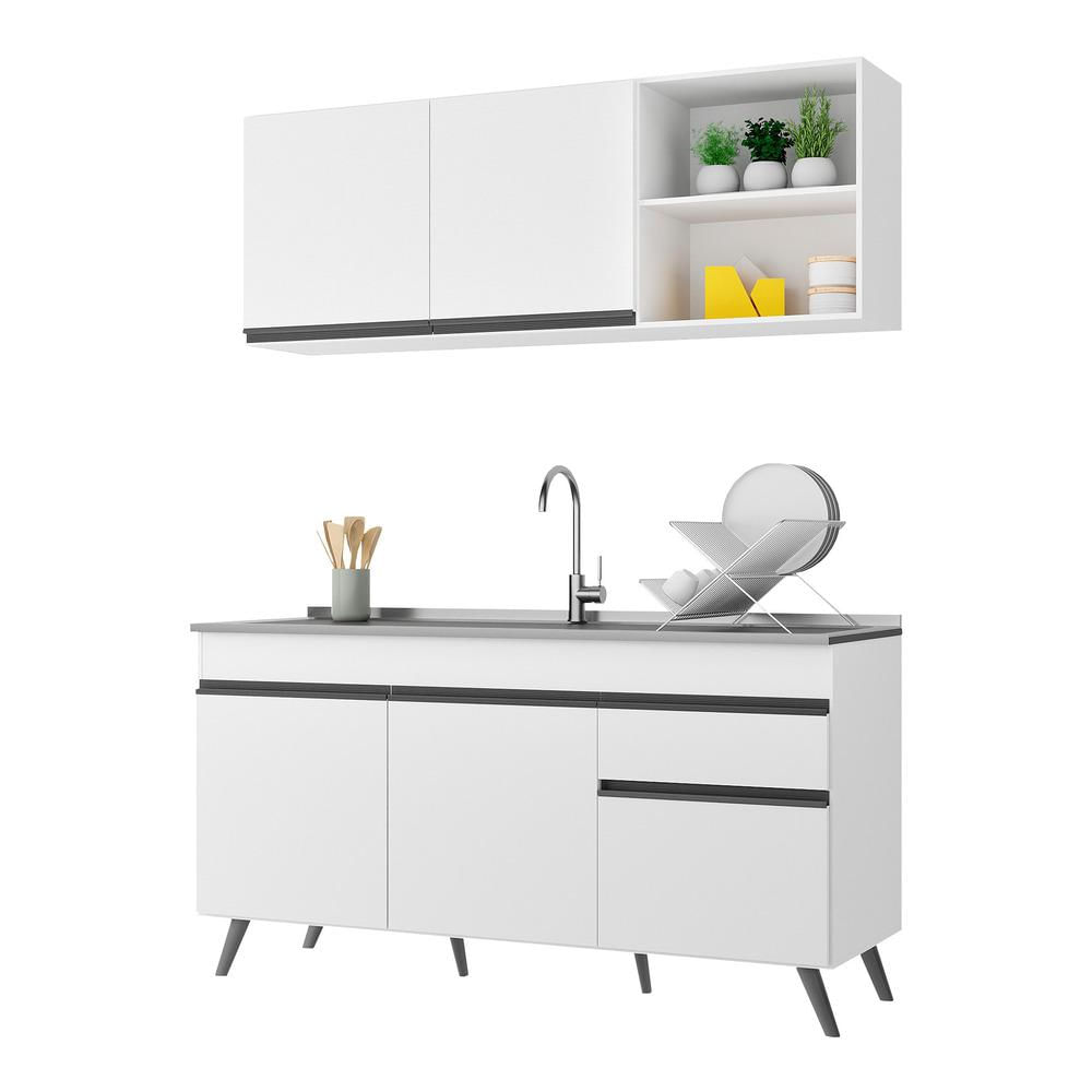 Armário De Cozinha Compacta 150cm Veneza Multimóveis V2079 Branco/preto