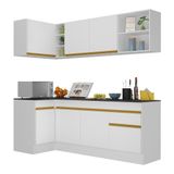 Armário De Cozinha Compacta De Canto Com Rodapé Veneza Multimóveis V2093 Branco/dourado