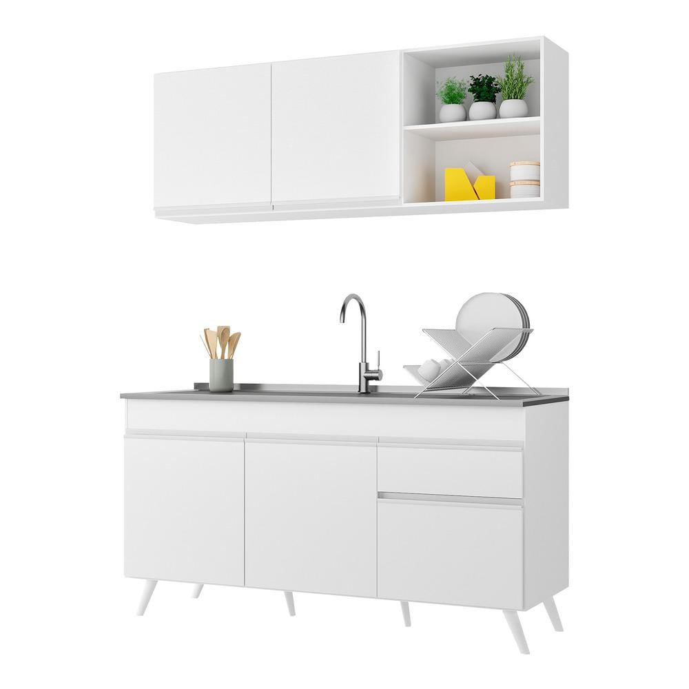 Armário De Cozinha Compacta 150cm Veneza Multimóveis V2079 Branco